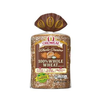 Oroweat Whole Grains 100% Whole Wheat Brown Bread 600g